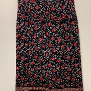 Retro Red and Black Floral Straight Skirt Size 14 Petite